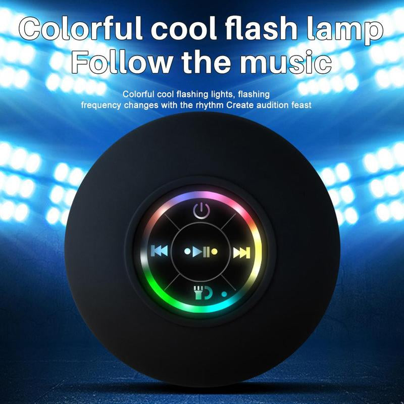 Waterproof Speaker, Portable Wireless Speaker with Suction Cup, USB Rechargeable Black Audio Bluetooth Speaker, Wireless Version Life for Parties, Bathroom, Travel, Home, Outdoor