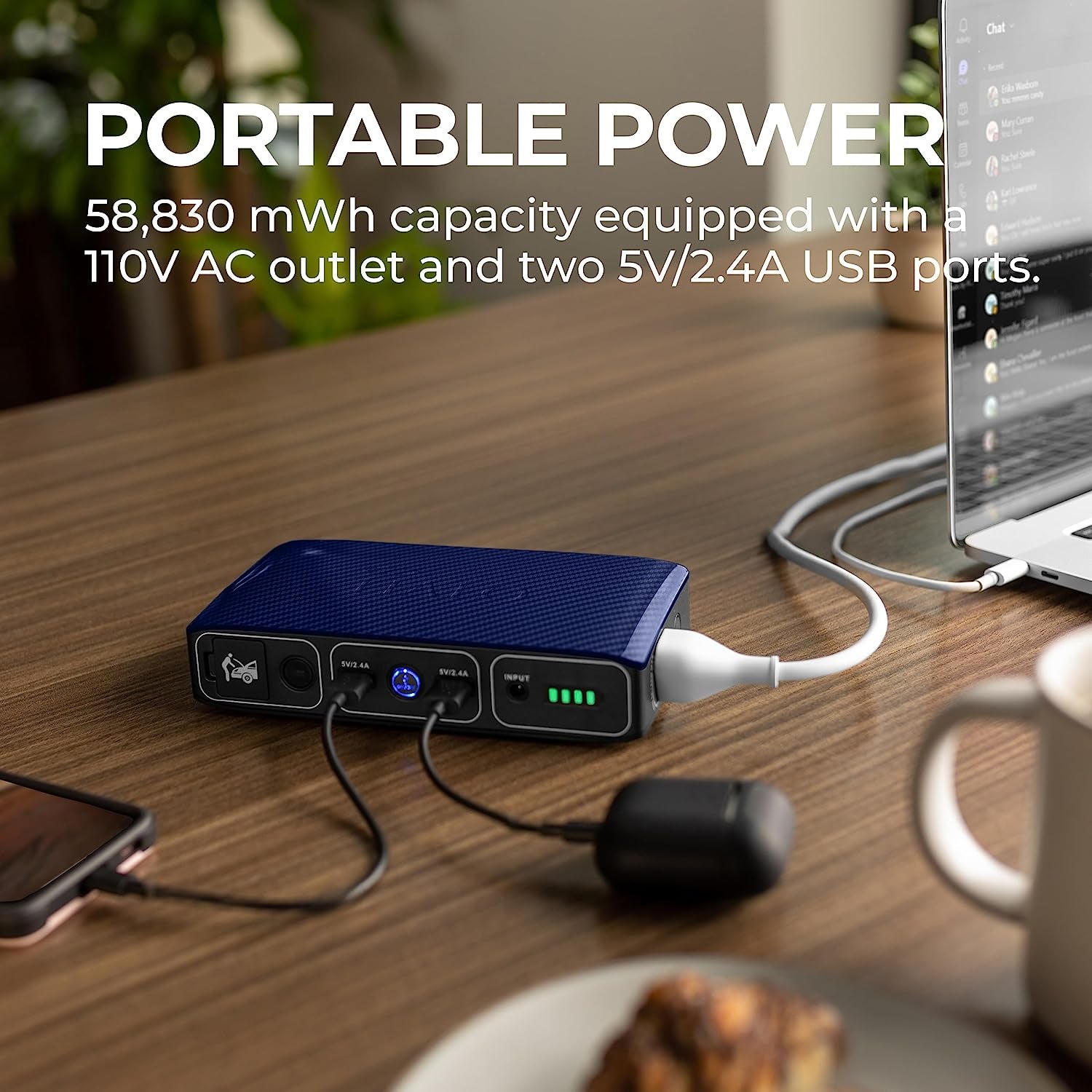 58830 mWh Portable Phone and Laptop Charger with AC Outlet and Car Jump Starter - Blue Graphite